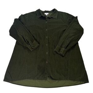 J. Jill Women 1X Olive Green Corduroy Button Up Tunic Shirt Top 100% Cotton Plus